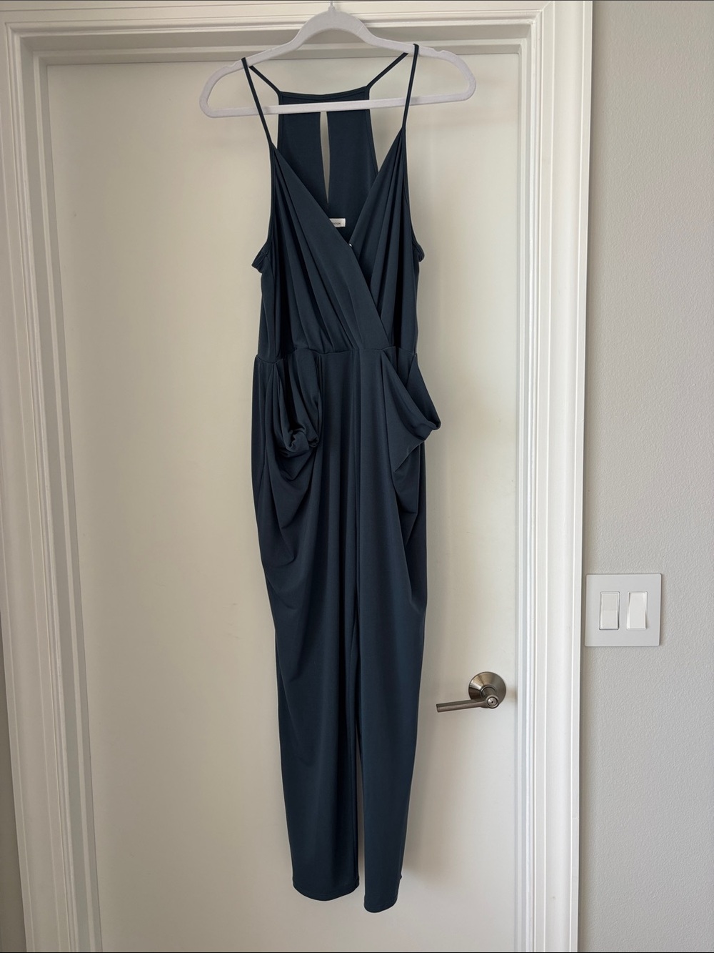 BCBG Generation Strappy Draped Jumpsuit in Deep Teal size L